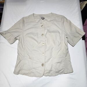 J. Jill linen blend blouse jacket button front women 18 beige stretch pockets